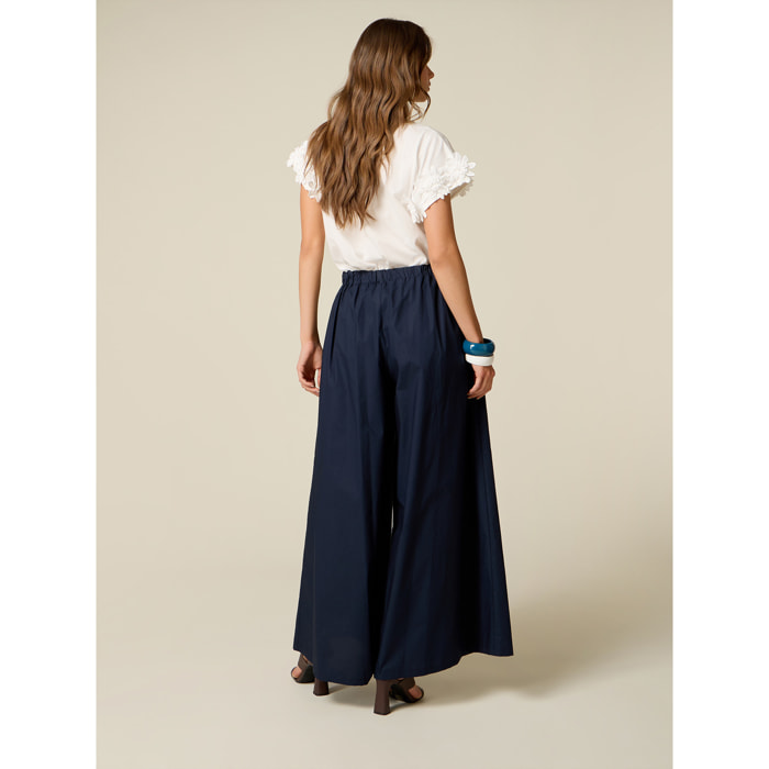Oltre - Pantaloni wide leg con baschina in vita - Blu