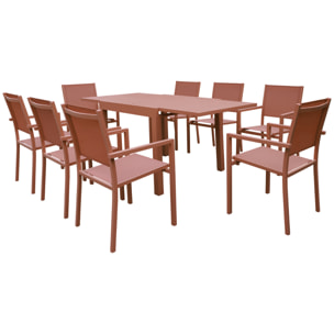 Salon de jardin VENEZIA extensible 90/180 en textilène terracotta 8 places - aluminium terracotta