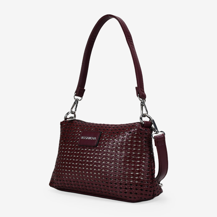 Bolso de hombro burdeos pequeño con trenzado
