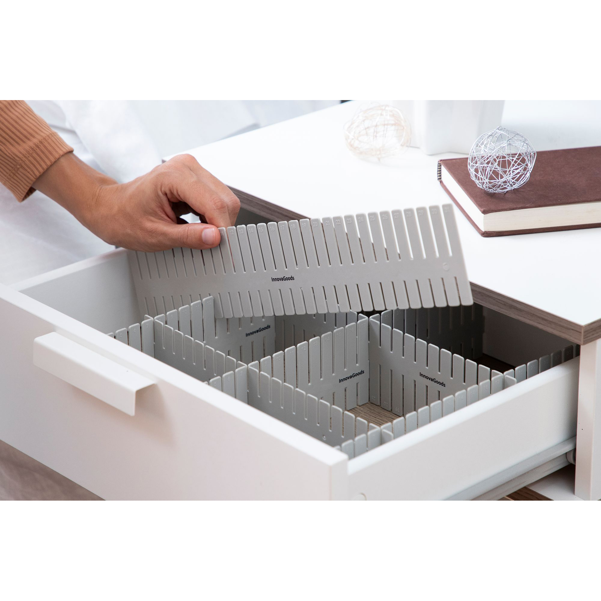 Organizzatore di cassetti x16 - Grigio - 37x7x0,2 cm