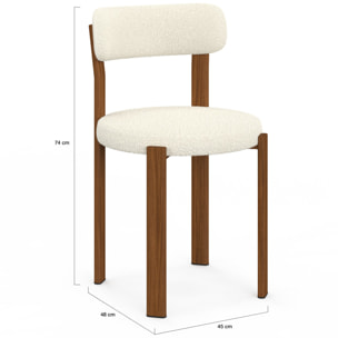 Chaises Ilona bouclette crème pieds effet noyer - lot de 4