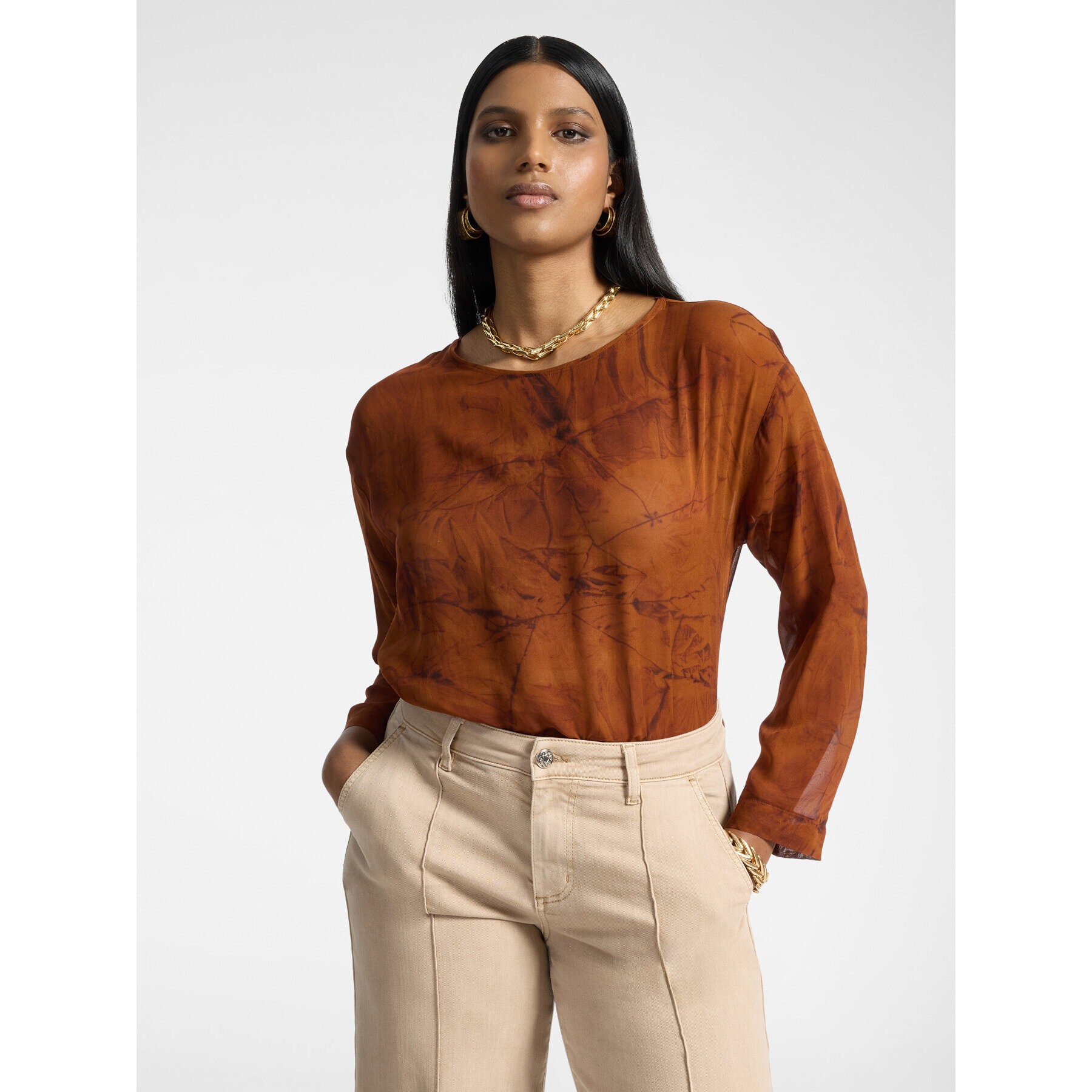 Elena Mirò - Blusa in georgette stampata - Arancione