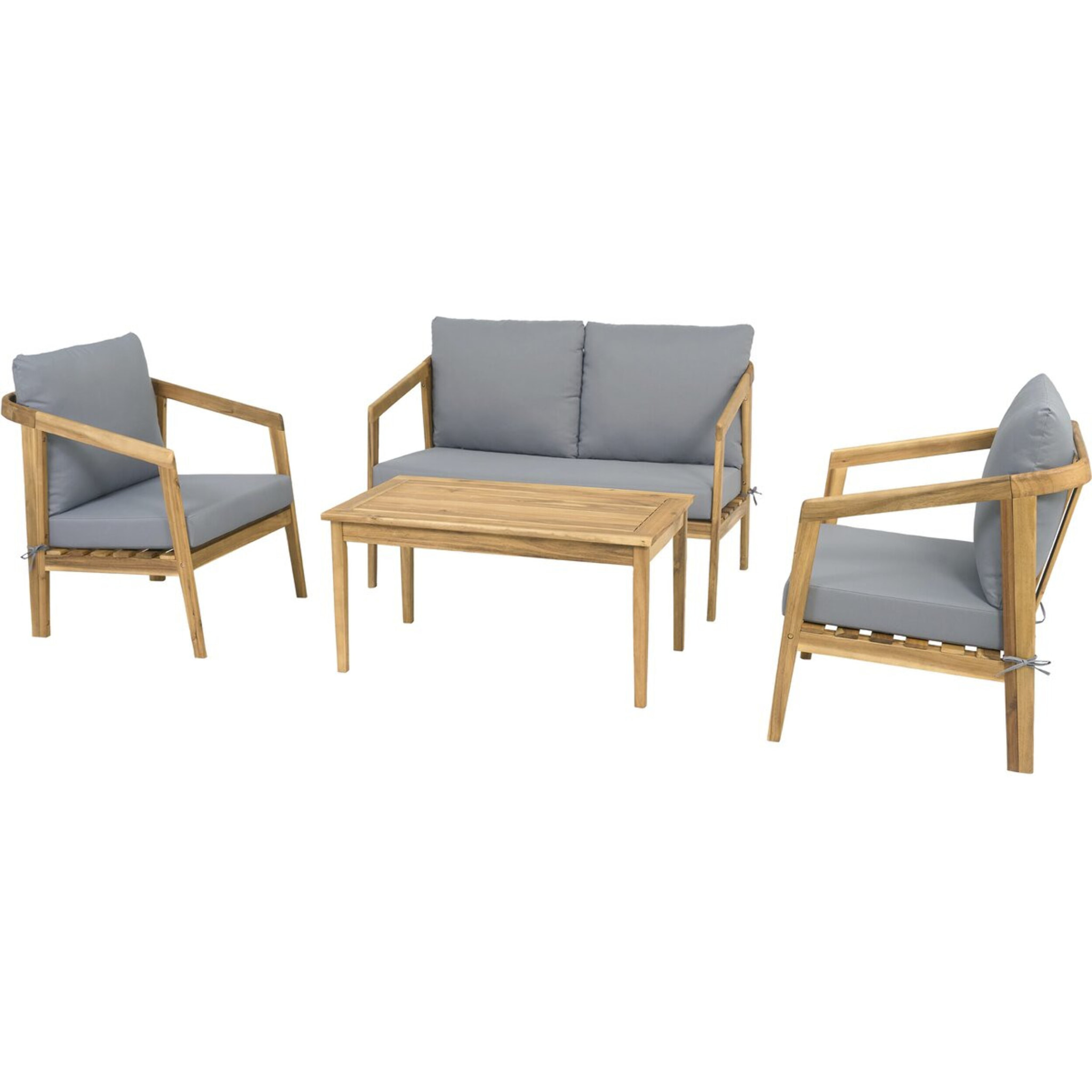 Salon de jardin en bois avec coussins "Presley" - 4 places - Gris