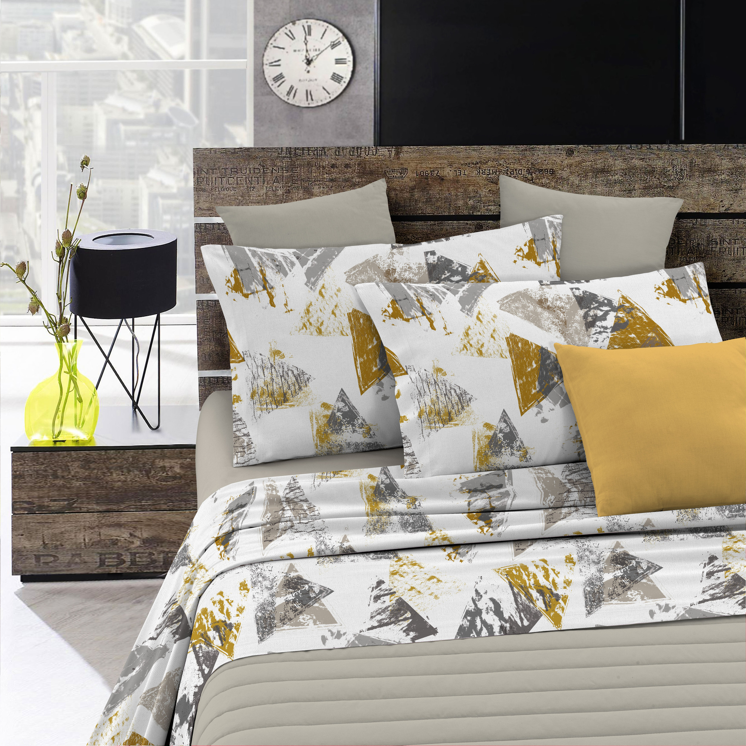 COMPLETO LETTO FASHION MADE IN ITALY MICROFIBRA-URBAN GIALLO PIAZZA E MEZZA