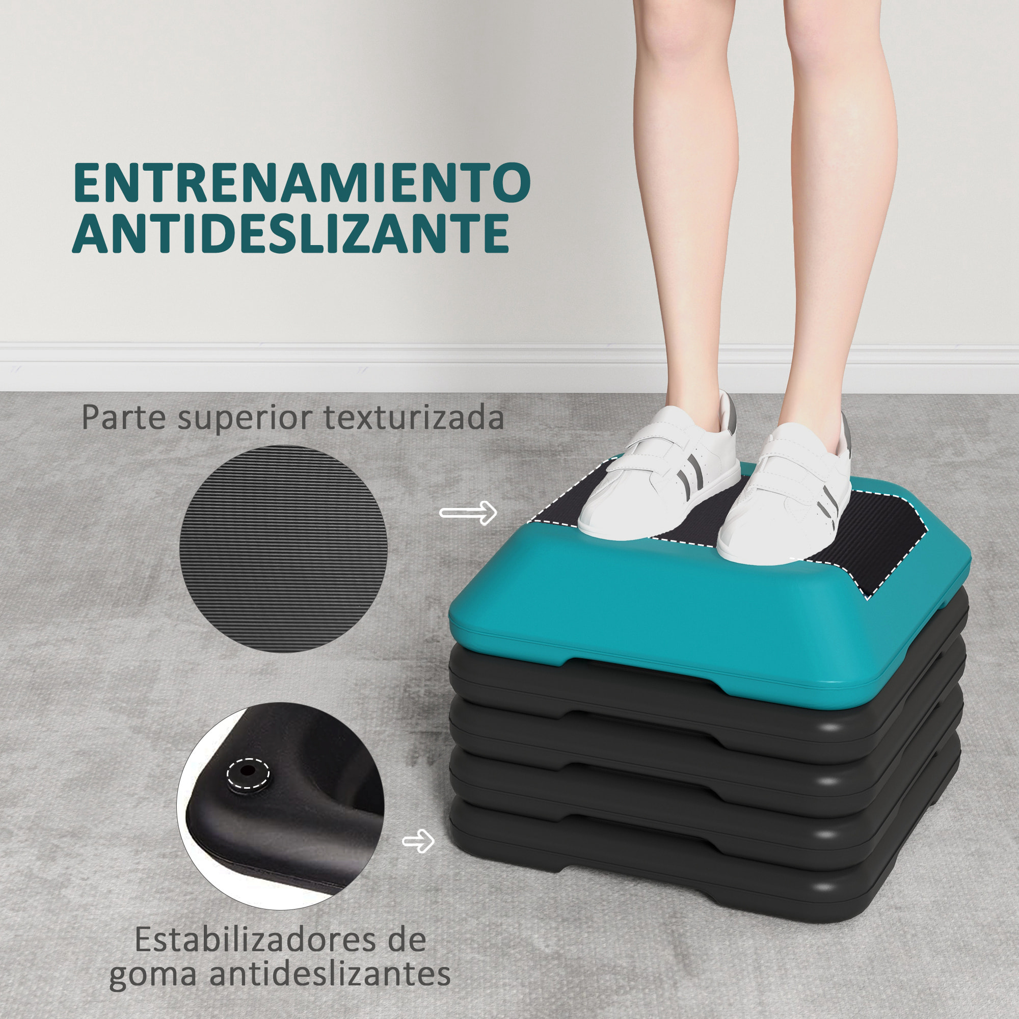 Step de Aeróbic Step para Fitness Stepper Antideslizante con Altura Ajustable de 10/15/20/25/30 cm Carga 150 kg para Entrenamiento en Casa Gimnasio Azul