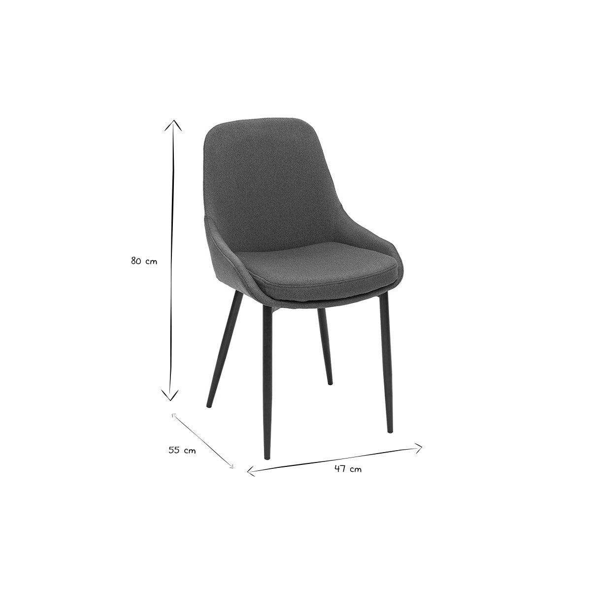 Chaises design en tissu bleu canard et métal noir (lot de 2) HOLO