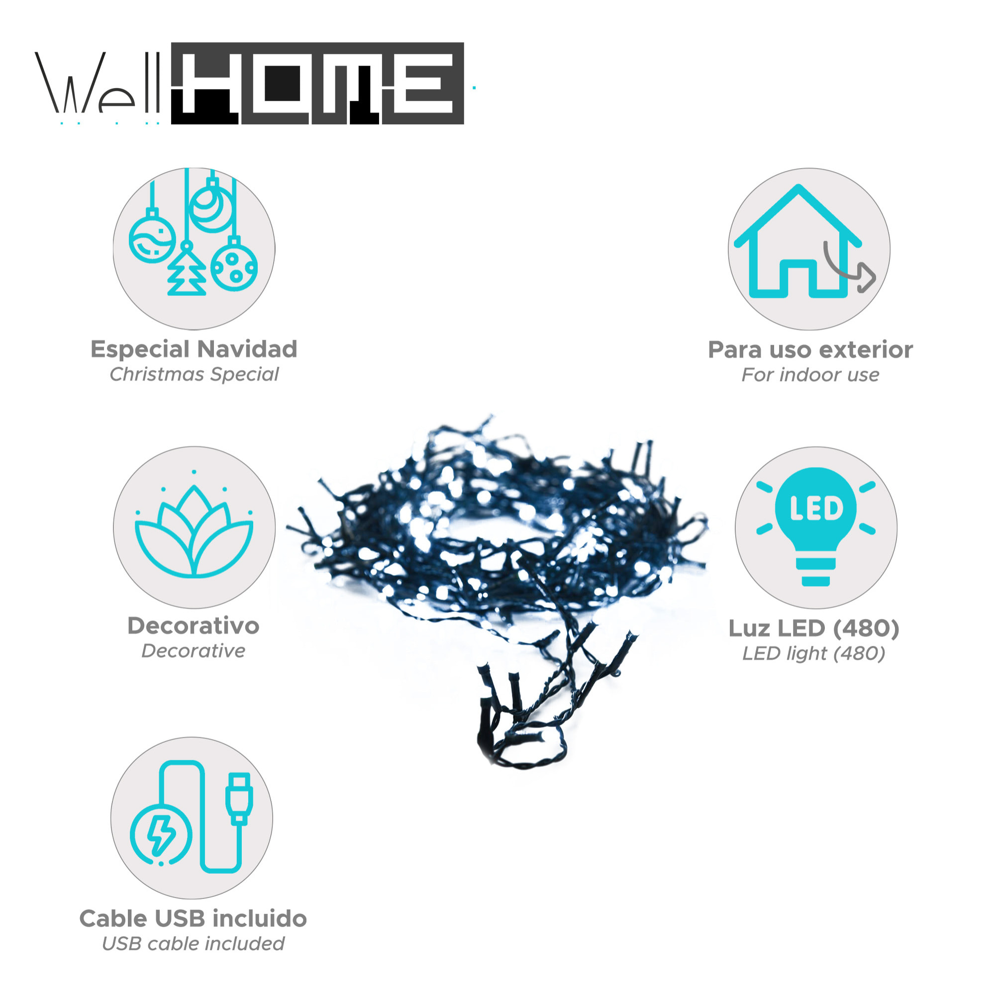 guirnaldas con 480 luces led en blanco frío - cable 3m