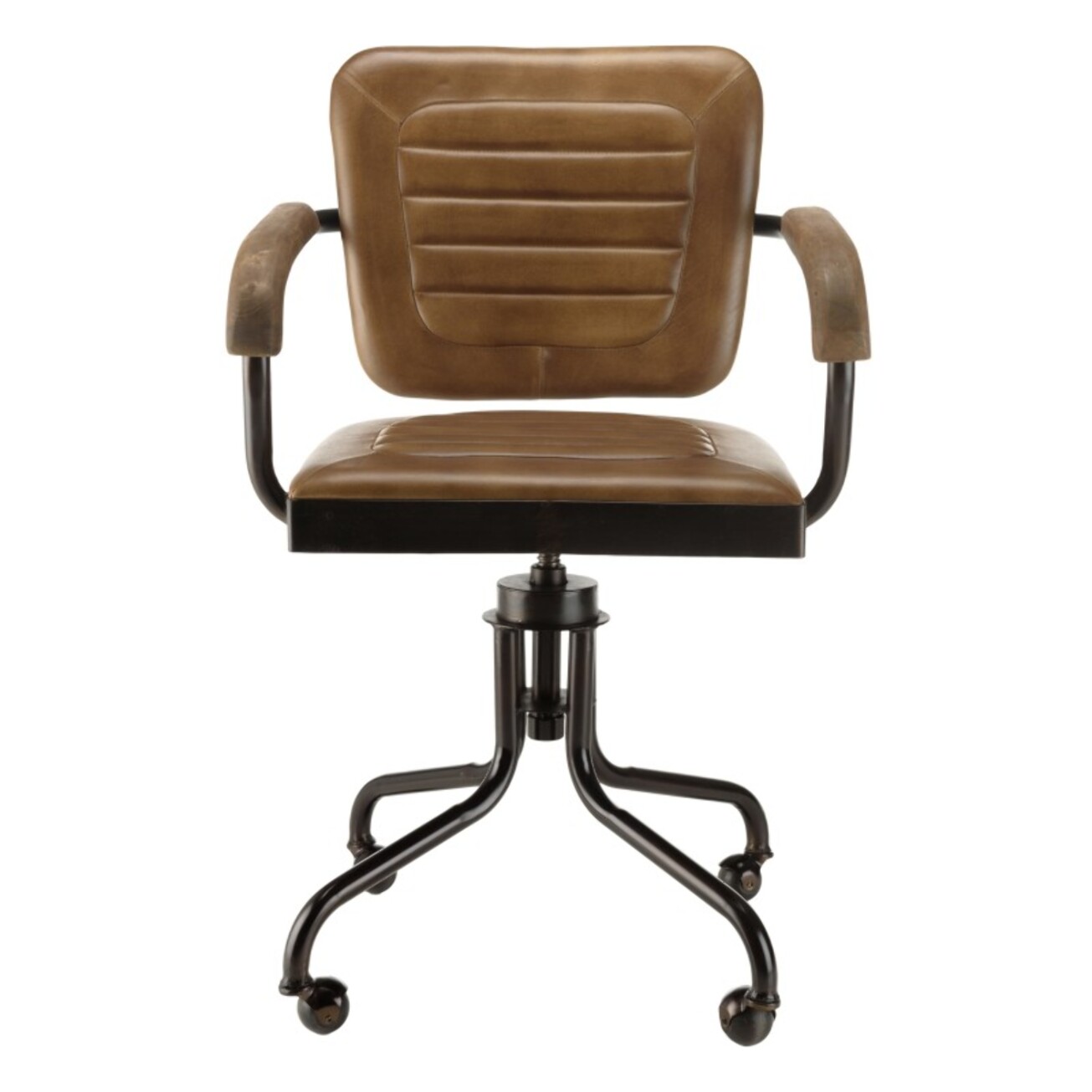 MARCEL - Fauteuil roulettes assise matelassée cuir accoudoirs manguier