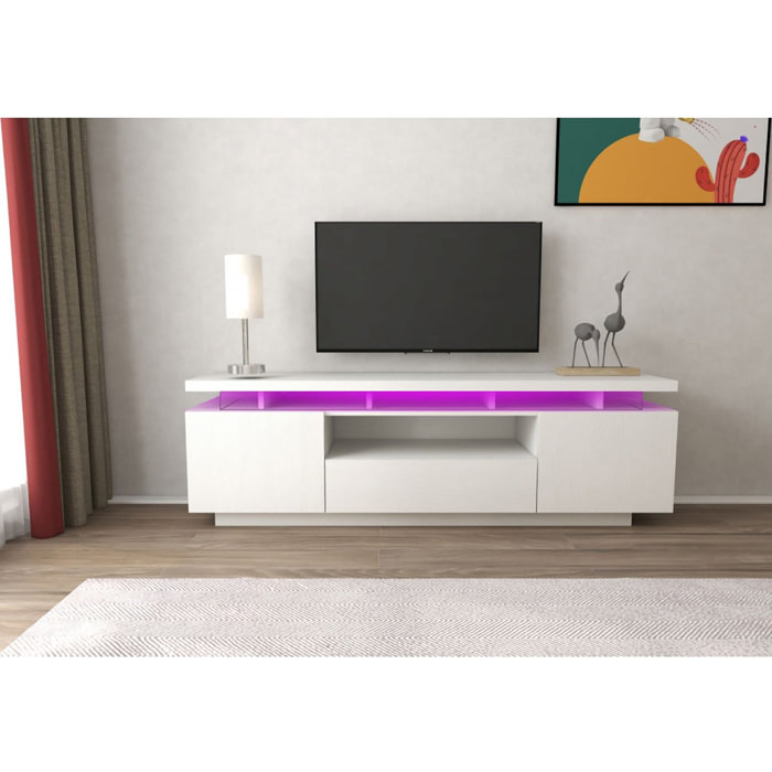 Meuble TV LED Laqué "Ruth" - 165 x 40 x 49 cm - Blanc