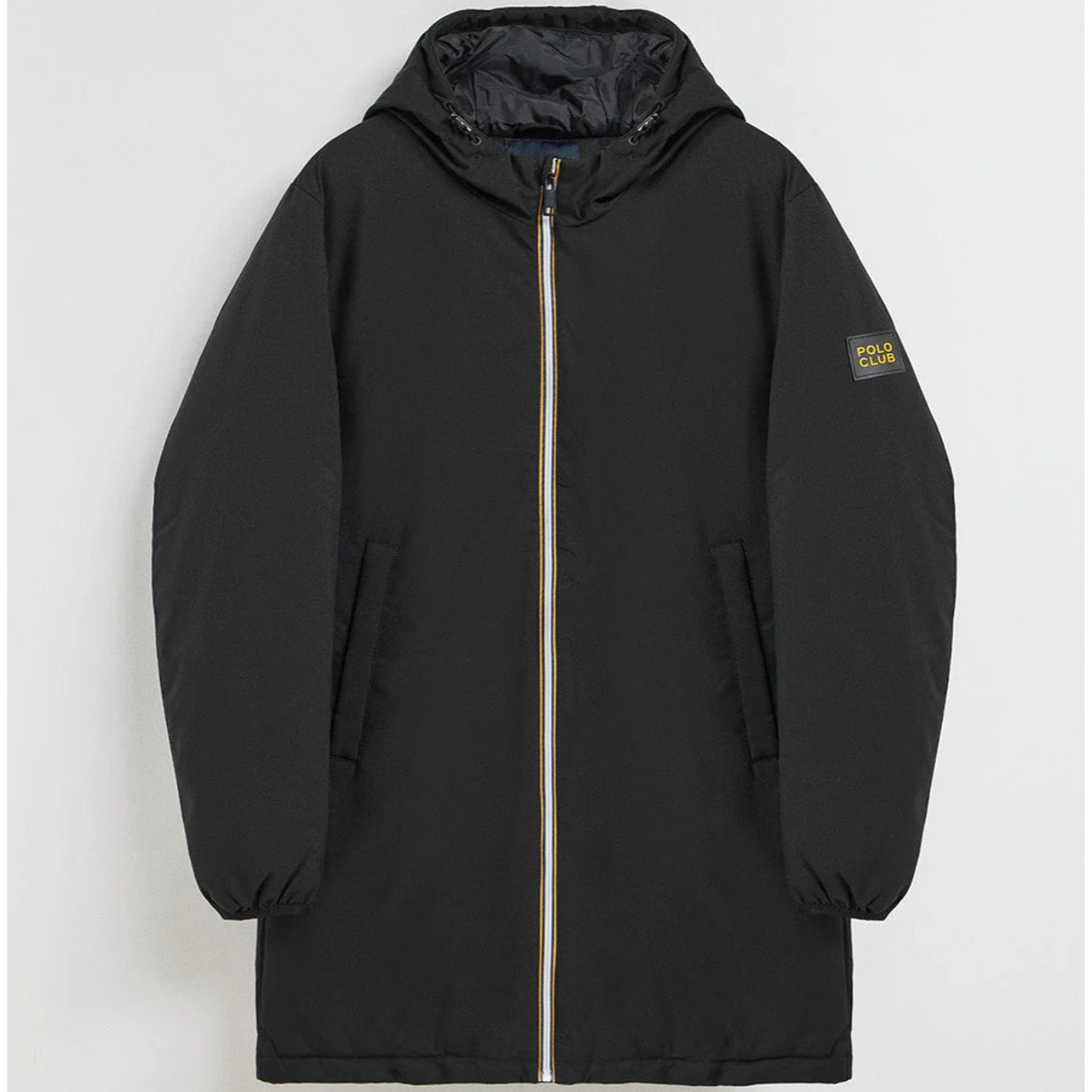 Cappotto nero trapuntato con cappuccio e toppa bicolore Polo Club
