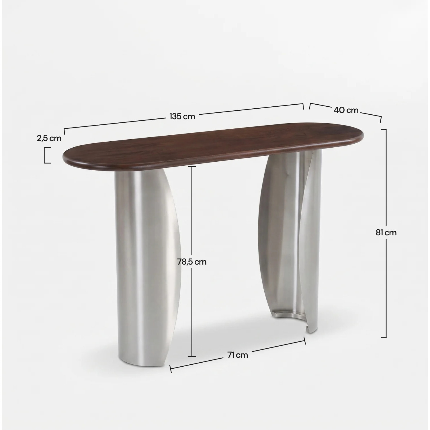 Console en bois de manguier marron foncé et métal brossé 135 cm - Selma