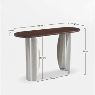 Console en bois de manguier marron foncé et métal brossé 135 cm - Selma