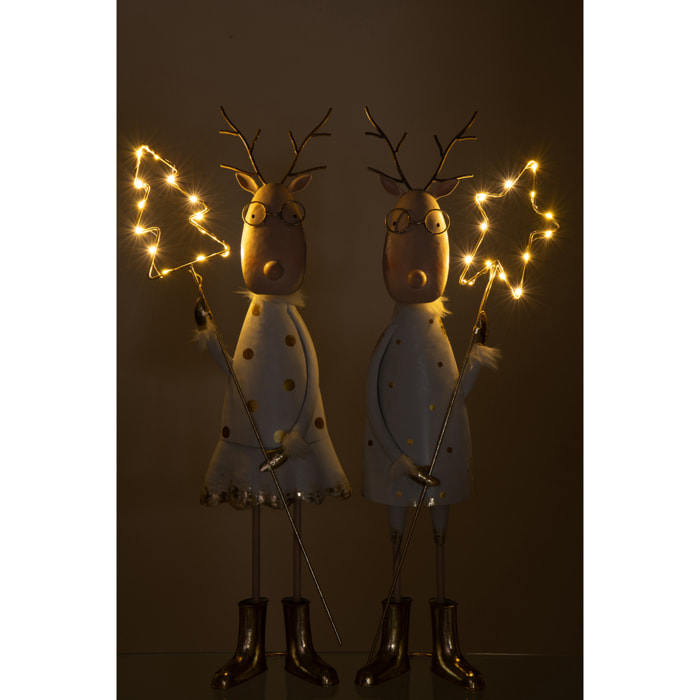 J-Line figurine Renne Arbre + Etoile - fer - or/blanc - 2 pcs - LED