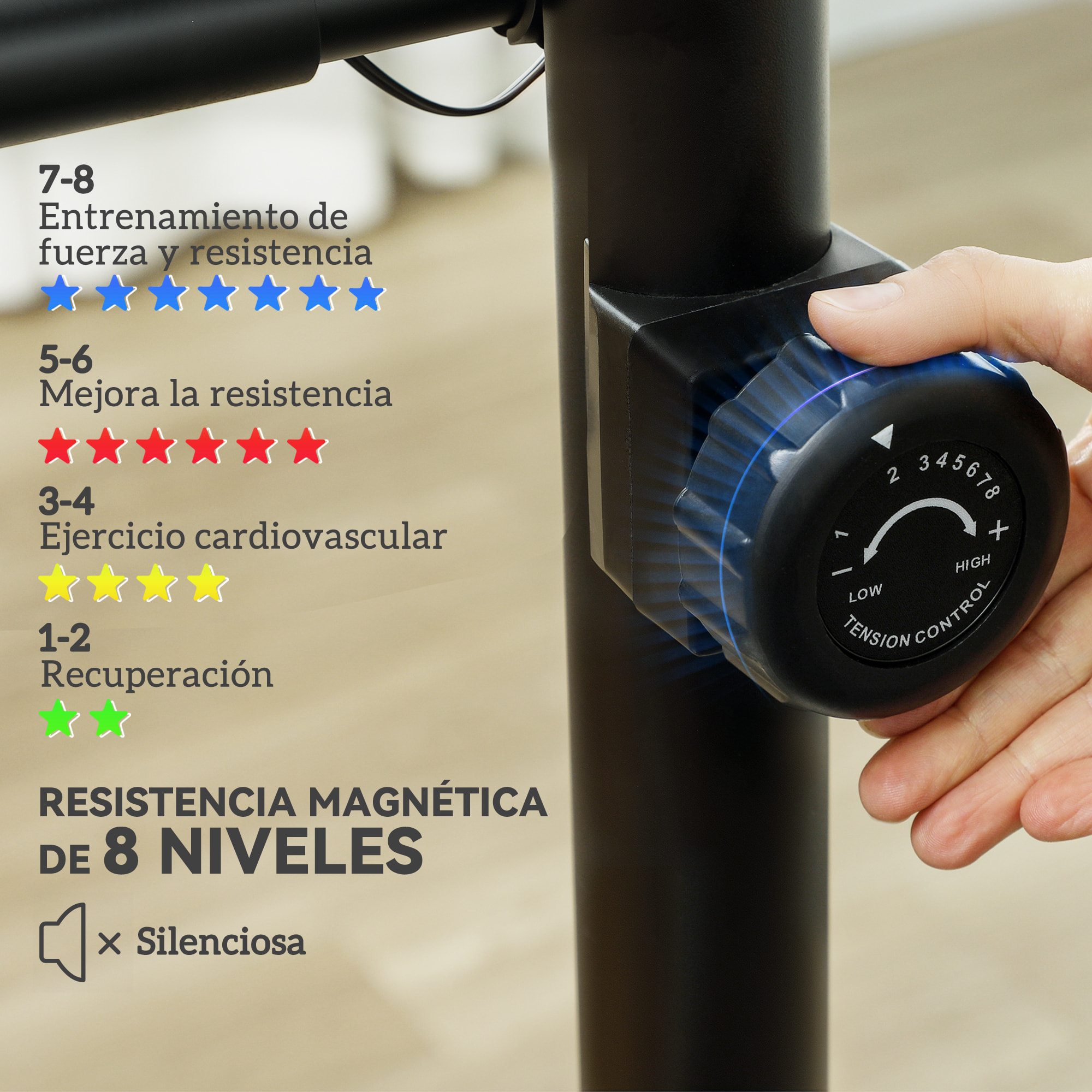 Bicicleta Estática en Casa con Resistencia Magnética Ajustable Bici Estática Silenciosa con Volante Sensor de Frecuencia Asiento Regulable Pantalla LCD y Soporte de Teléfono Carga 100 kg