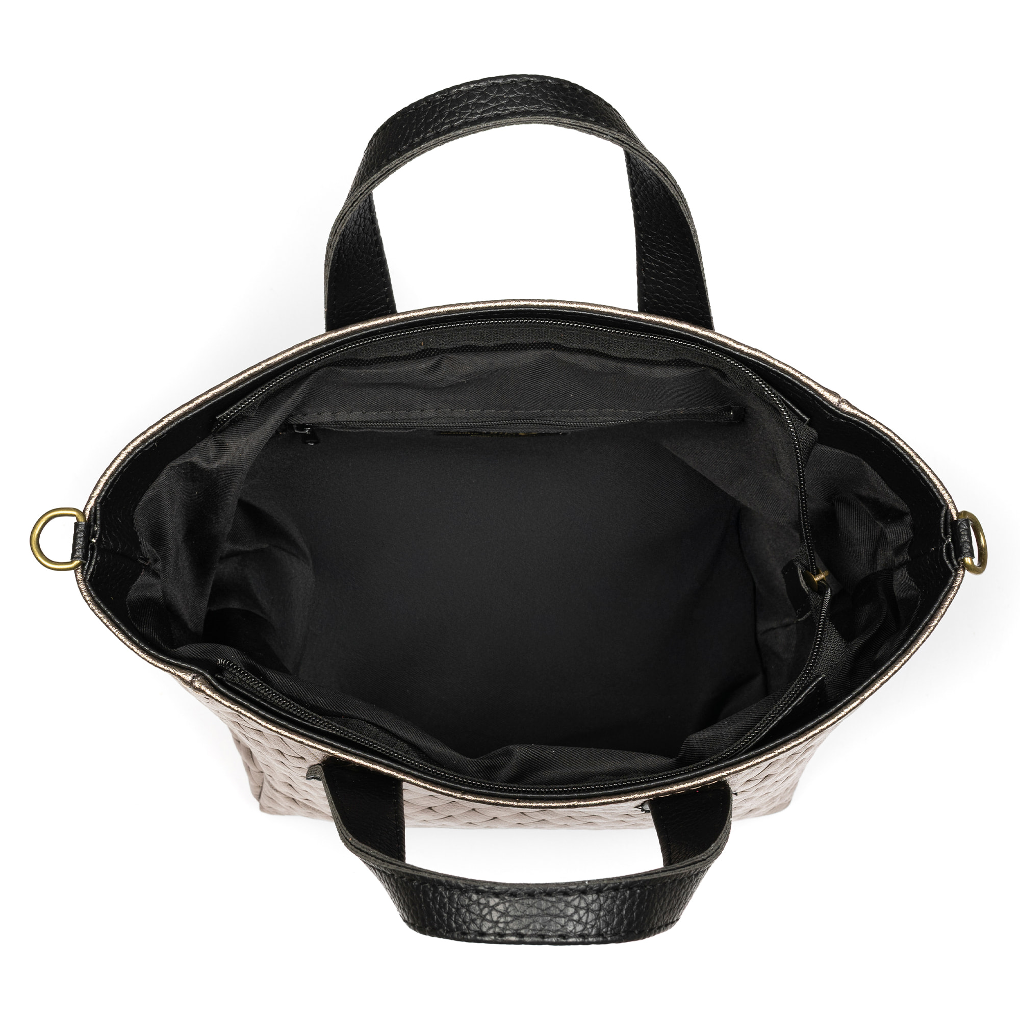 Cassandra bolso tote mujer. Piel auténtica Gamuza con grabado entrelazado y lacada brillante.