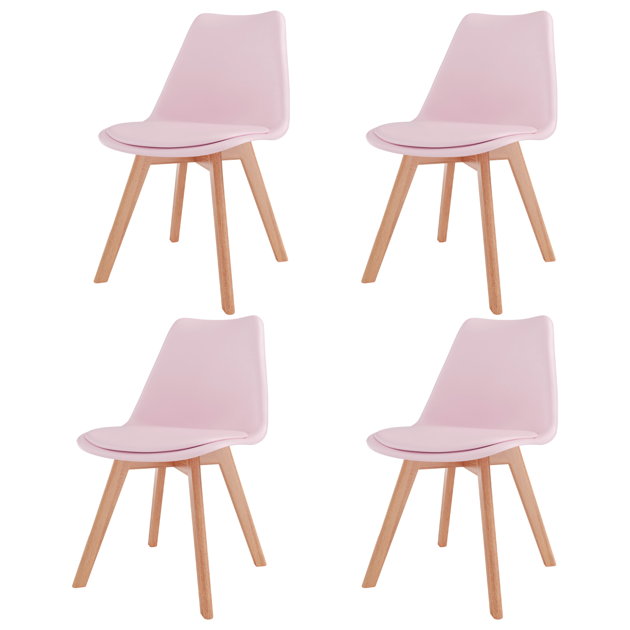 Set Di 4 Sedie Per Sala Da Pranzo Ufficio Con Gambe In Faggio Legno Massello Massiccio Stile Nordico Scandinavo Seduta Imbottita Soggiorno Sala Rosa