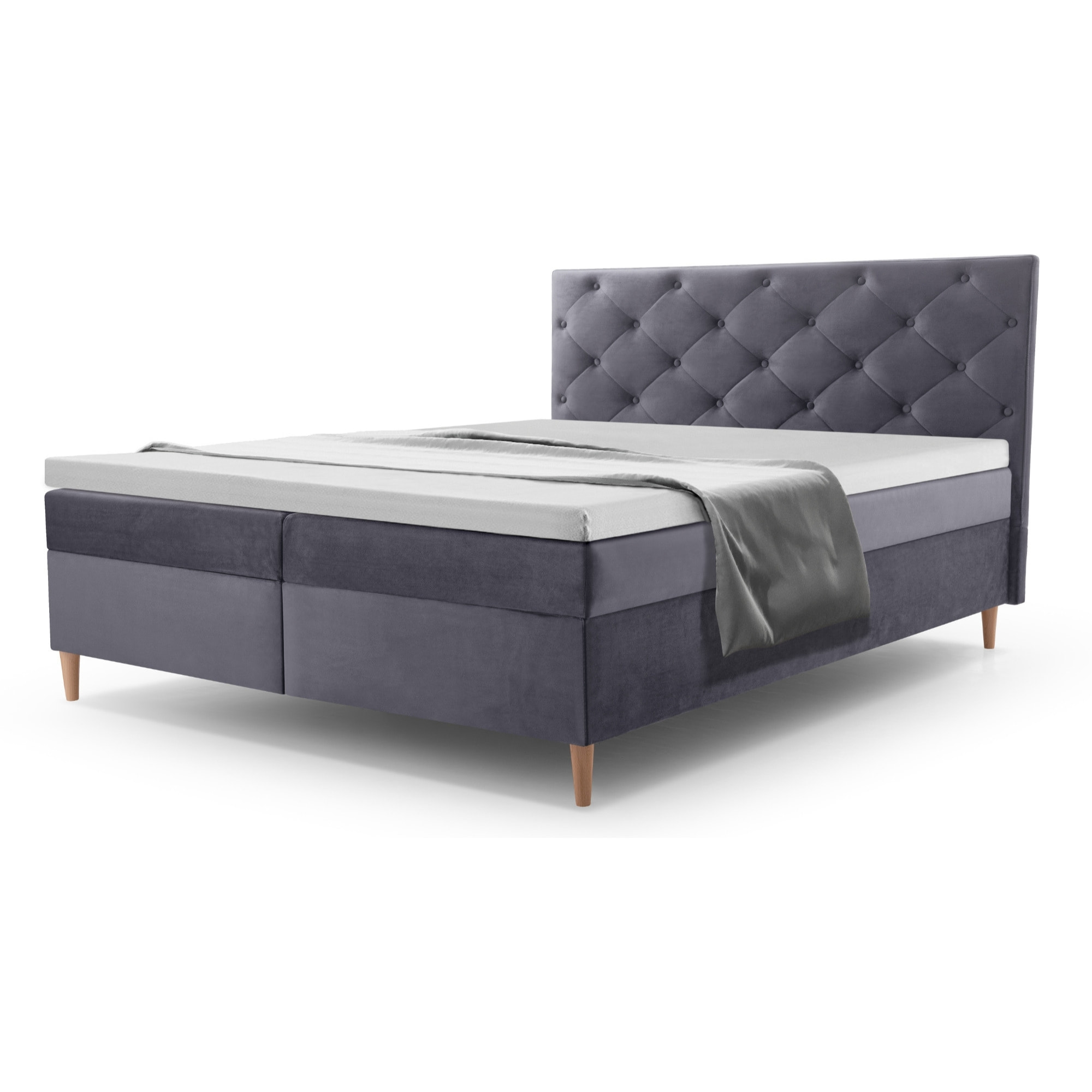 Louis - lit boxspring - 180x200 - en velours - coffres et surmatelas inclus - Gris foncé