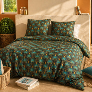 Parure housse de couette imprimé 100% coton - romana - noir