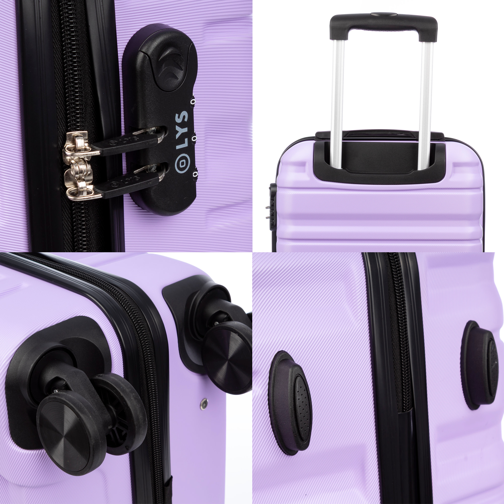 Set di 3 valigie Trolley, in materiale leggero ABS ad alta resistenza. Chiusura numerica e 4 ruote girevoli a 360°.