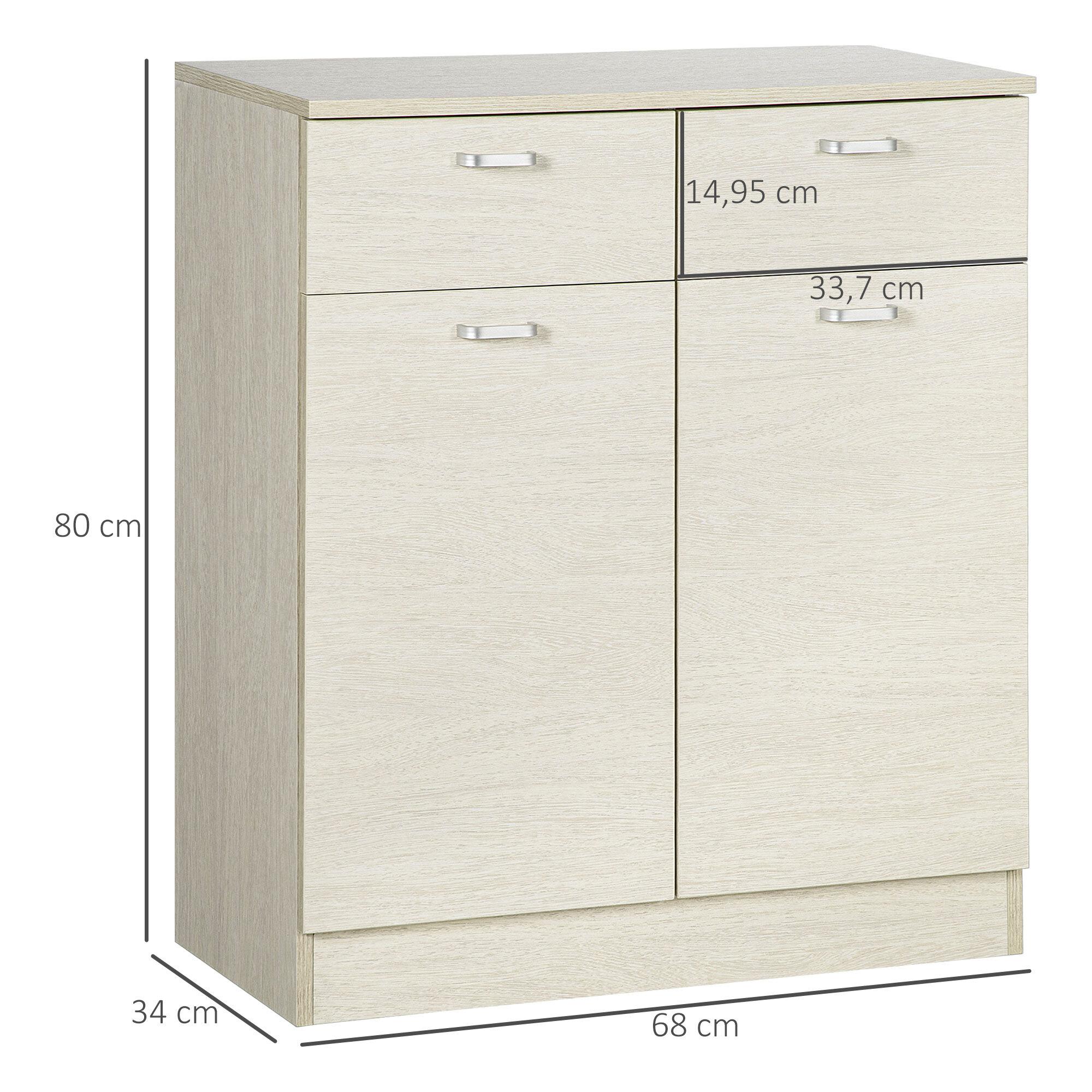 HOMCOM Armario Auxiliar de Baño con 2 Puertas 2 Cajones y Estante Interior Ajustable Mueble Auxiliar de Baño para Dormitorio Entrada Antivuelco 68x34x80 cm Natural