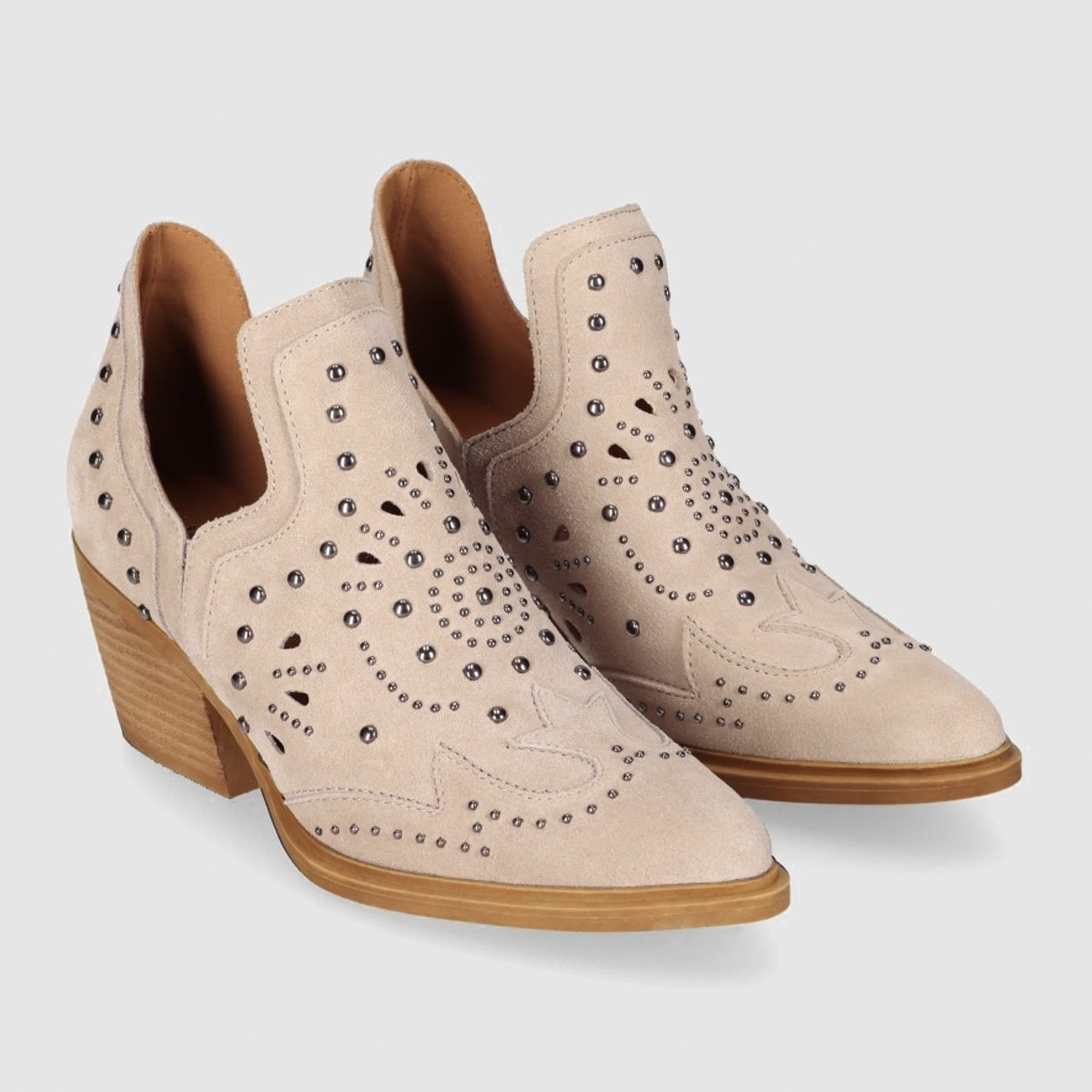 Botines de Serraje - Piedra - Tacón: 6 cm