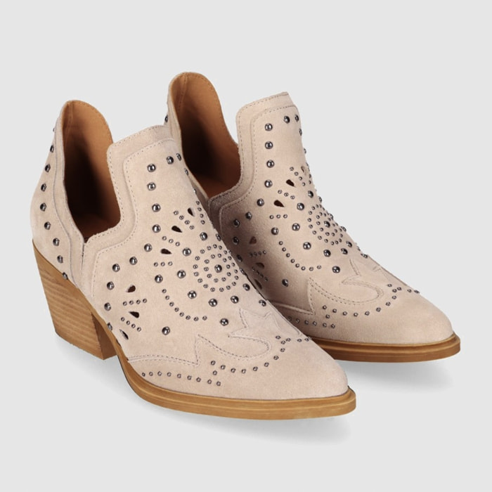 Botines de Serraje - Piedra - Tacón: 6 cm