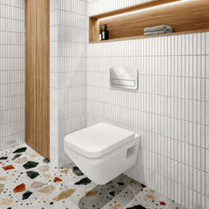 Pack WC suspendu sans bride Villeroy & Boch Architectura Twistflush [e³] rectangle+bâti-support ViConnect+plaque chrome brillant