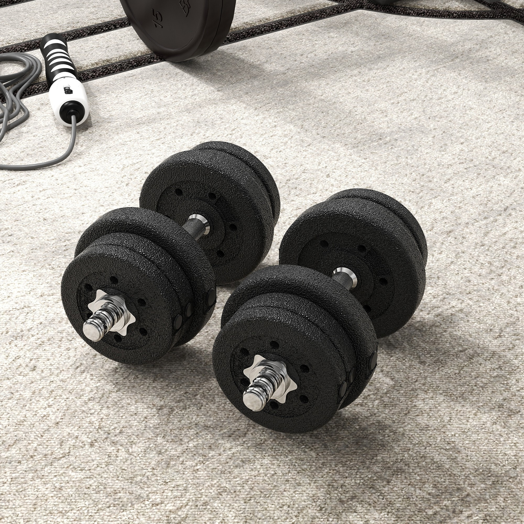 Ensemble d'haltères courtes total 25 Kg - barres incluses - entraînement musculaire & haltérophilie - acier PU noir