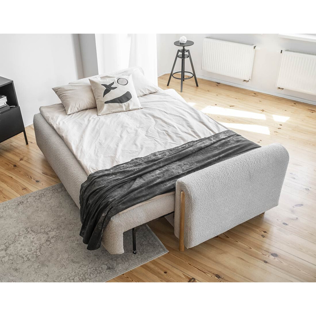 Glendale - canapé droit 3 places - convertible avec coffre - en tissu bouclette - Gris