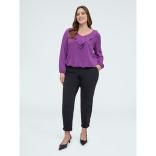 Fiorella Rubino - Blusa de plumetis de lunares con volante - Violeta