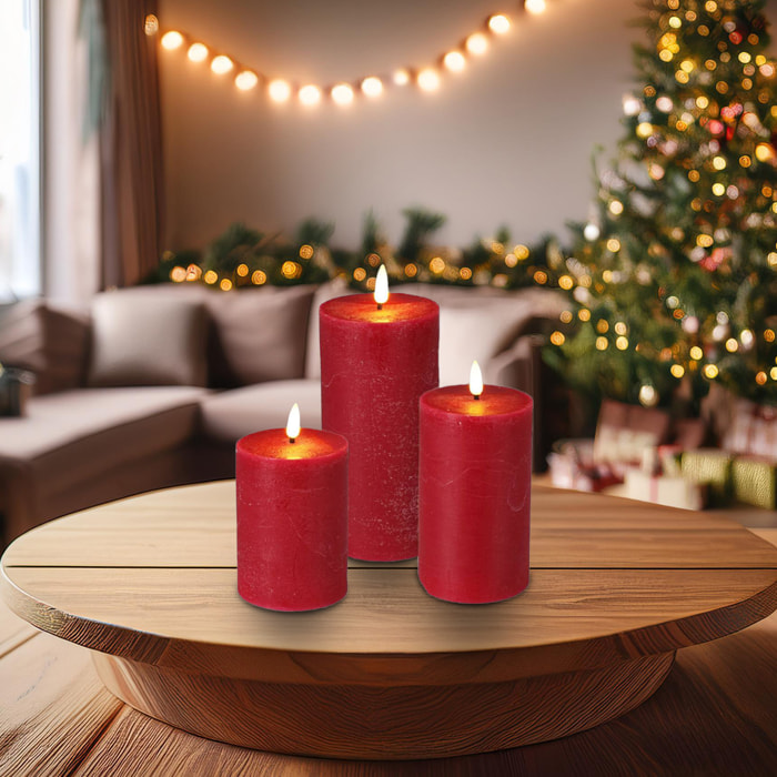 conjunto de 3 velas led en diferentes tamaños en color rojo con temporizador