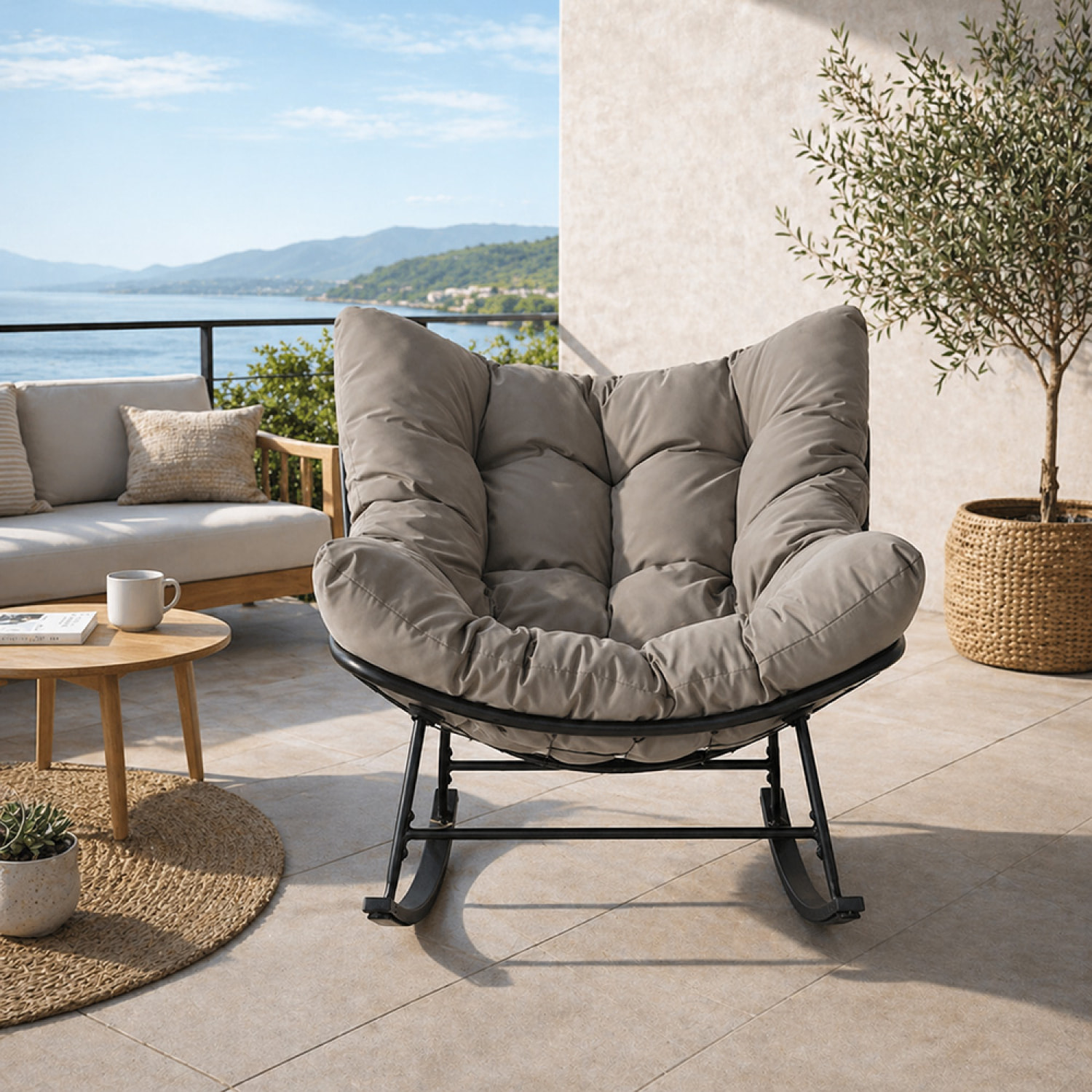 Fauteuil à bascule d'intérieur et d'extérieur gris LUMBISI