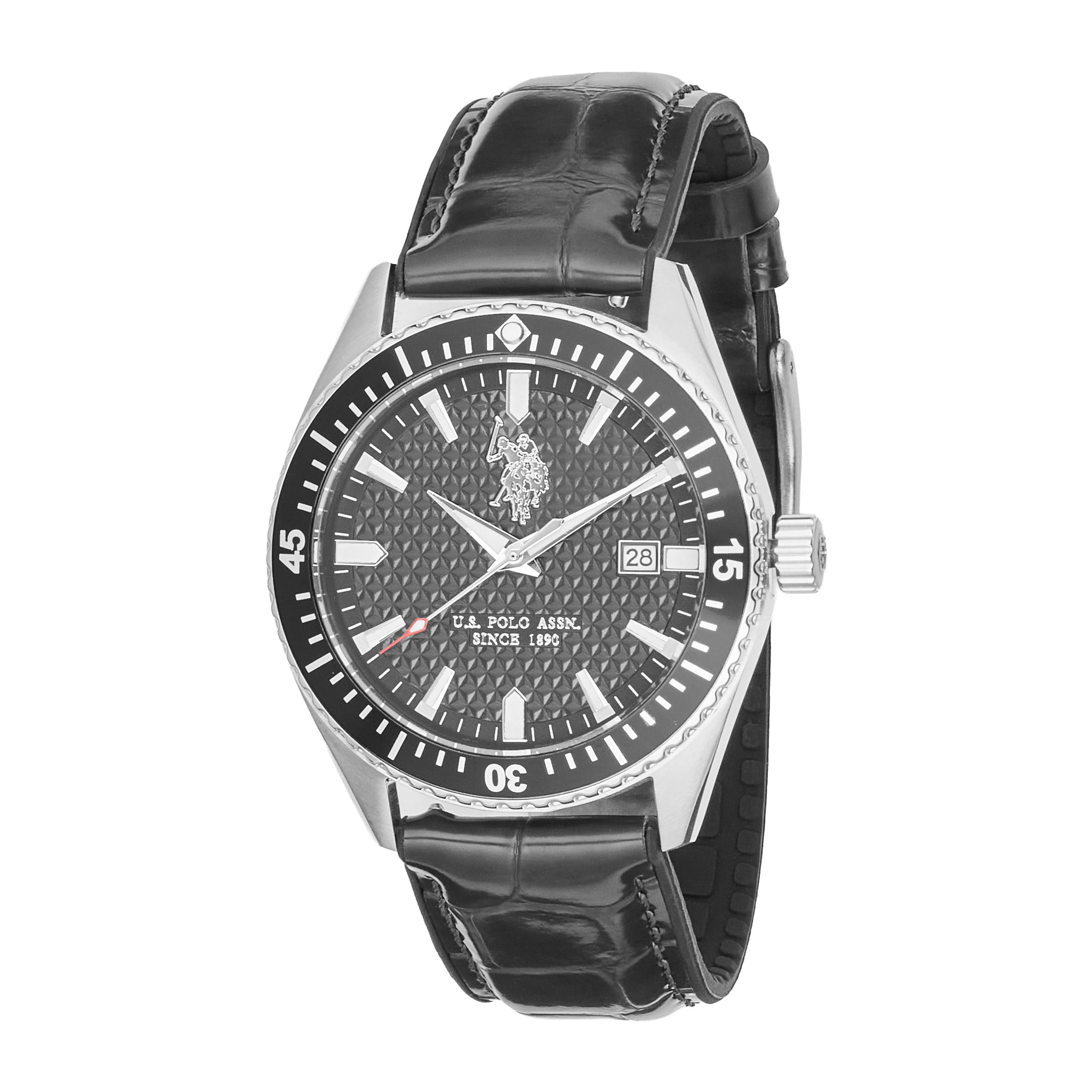 Orologio U.S. Polo Assn. in pelle nera