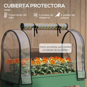Huerto Urbano Elevado con Ruedas, Mesa de Cultivo con Cubierta de Invernadero y Estante Inferior para Cultivo, Plantas, Flores y Verduras, 80x40x120 cm, Verde