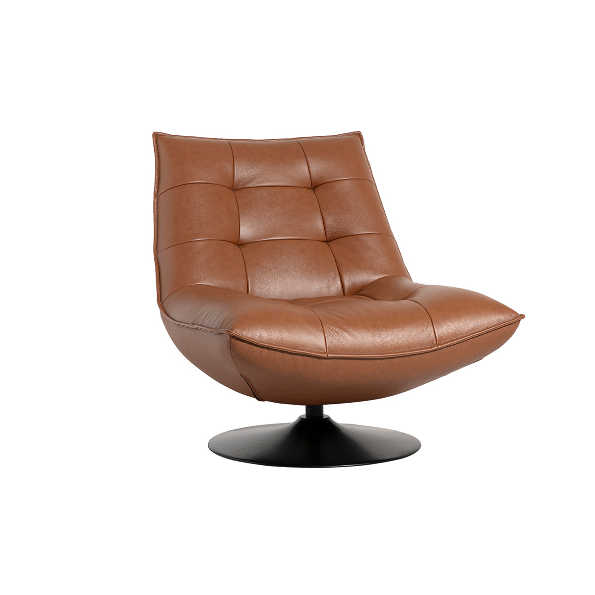 Fauteuil pivotant en cuir marron et métal noir HUXLEY