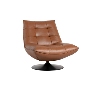 Fauteuil pivotant en cuir marron et métal noir HUXLEY