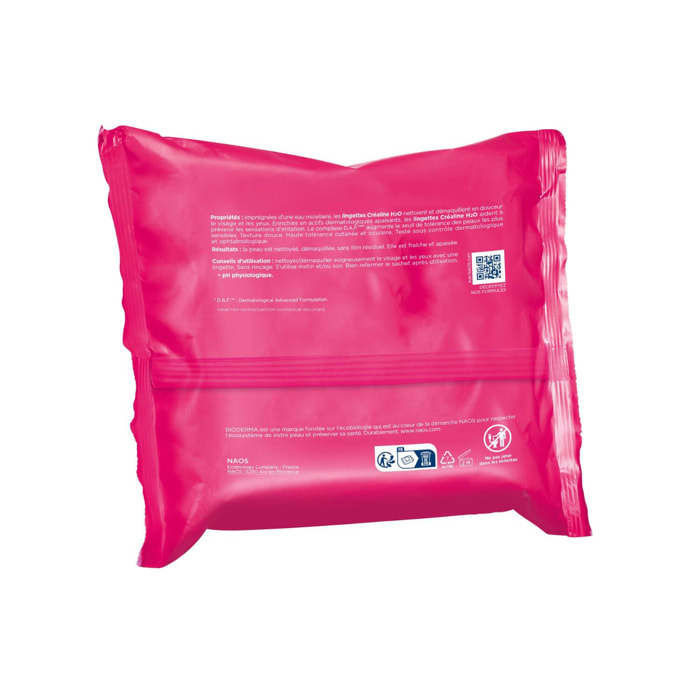 Créaline H2O - 25 Lingettes Démaquillantes - Peaux Sensibles