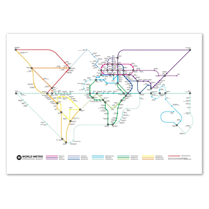 Affiche 50 x 70 cm - World Metro Map - Olivier Bourdereau