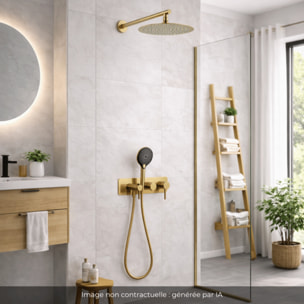 Colonne de douche mécanique encastré PAINI Ortence  laiton brossé + douchette 3 jets + corps encastré