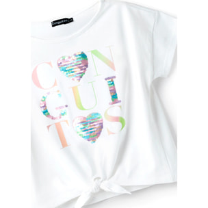 Camiseta Lentejuelas Corazones Blanco