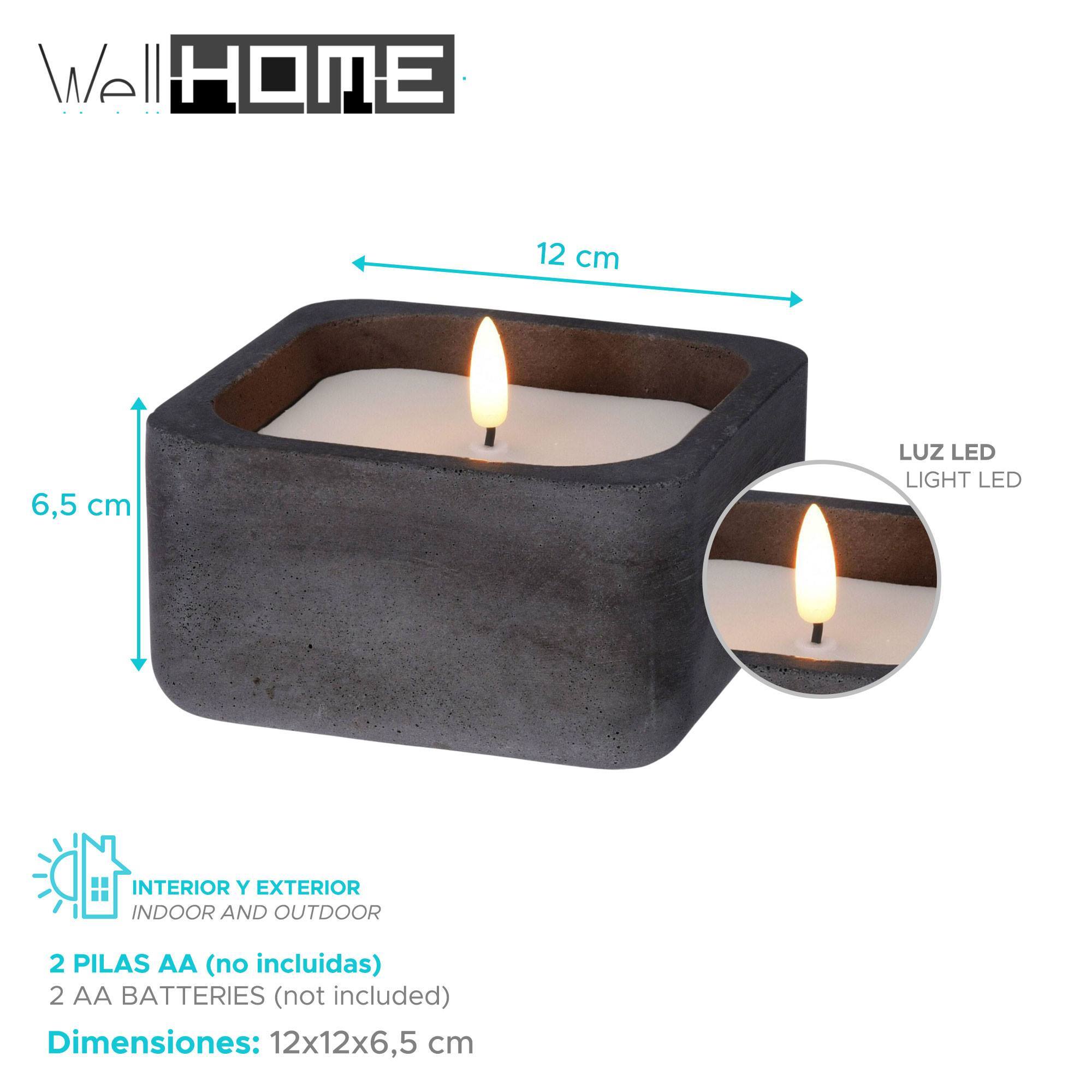 Well home - vela led formato cuadrado color negro 12x12x6,5cm