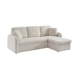 Canapé d'angle convertible en tissu bouclettes blanches - Milano - 3 places. fauteuil d'angle réversible coffre rangement lit modulable