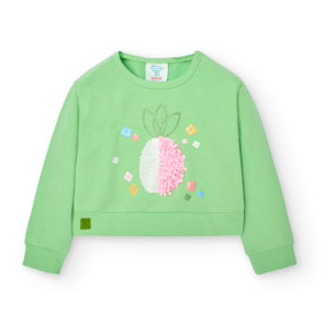 Sudadera felpa niña estampada, mangas largas, verde claro
