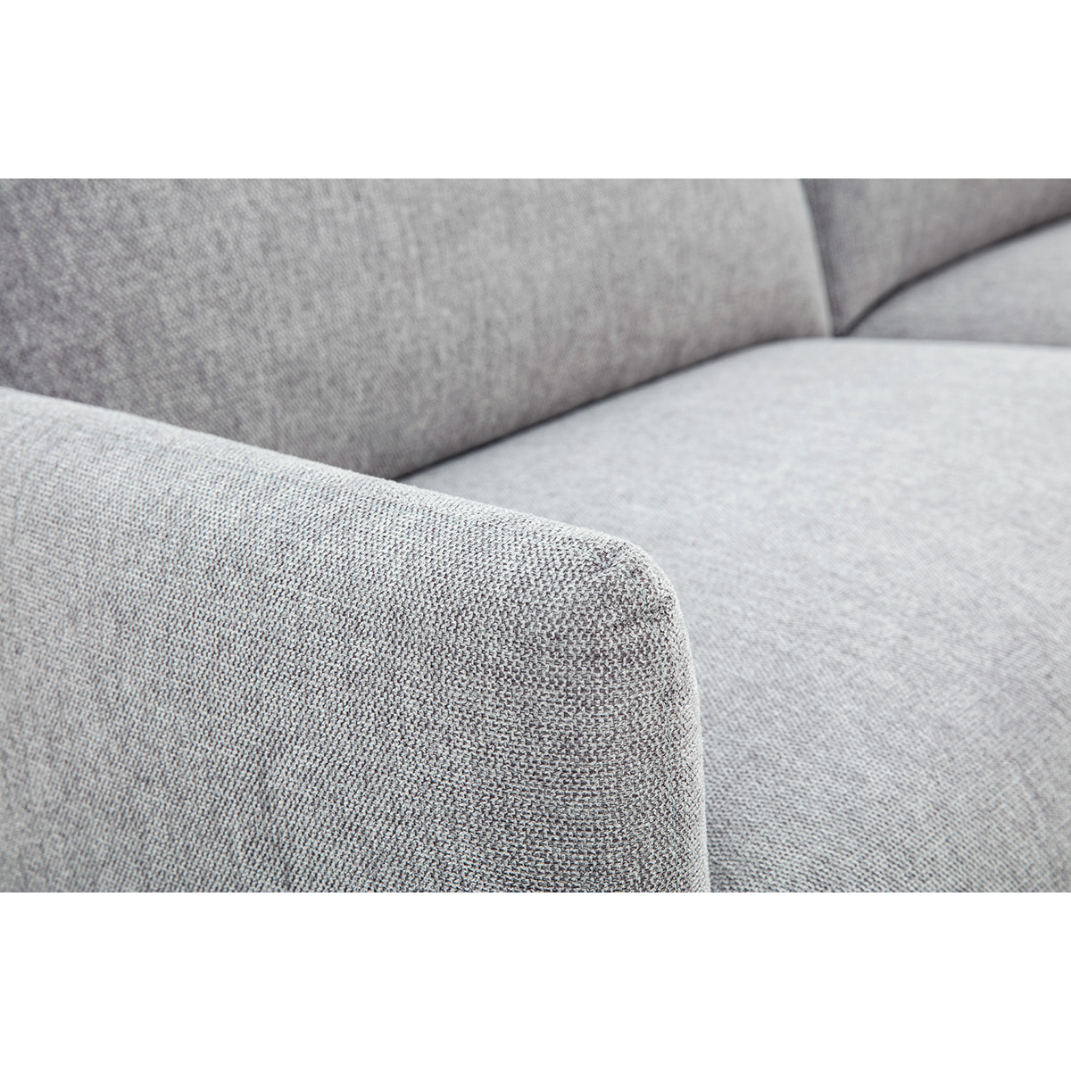 Canapé design 3 places en tissu effet velours texturé gris et bois clair BONO
