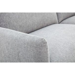 Canapé design 3 places en tissu effet velours texturé gris et bois clair BONO