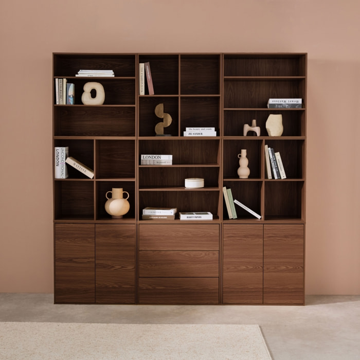 Kit étagère, bibliothèque modulable décor bois 9 éléments KOMPO