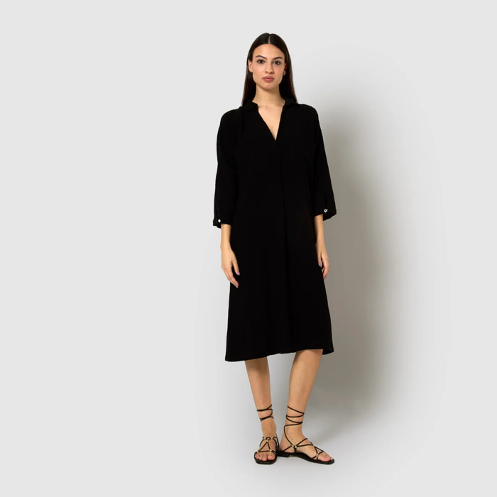 Vestido midi algodón lino negro