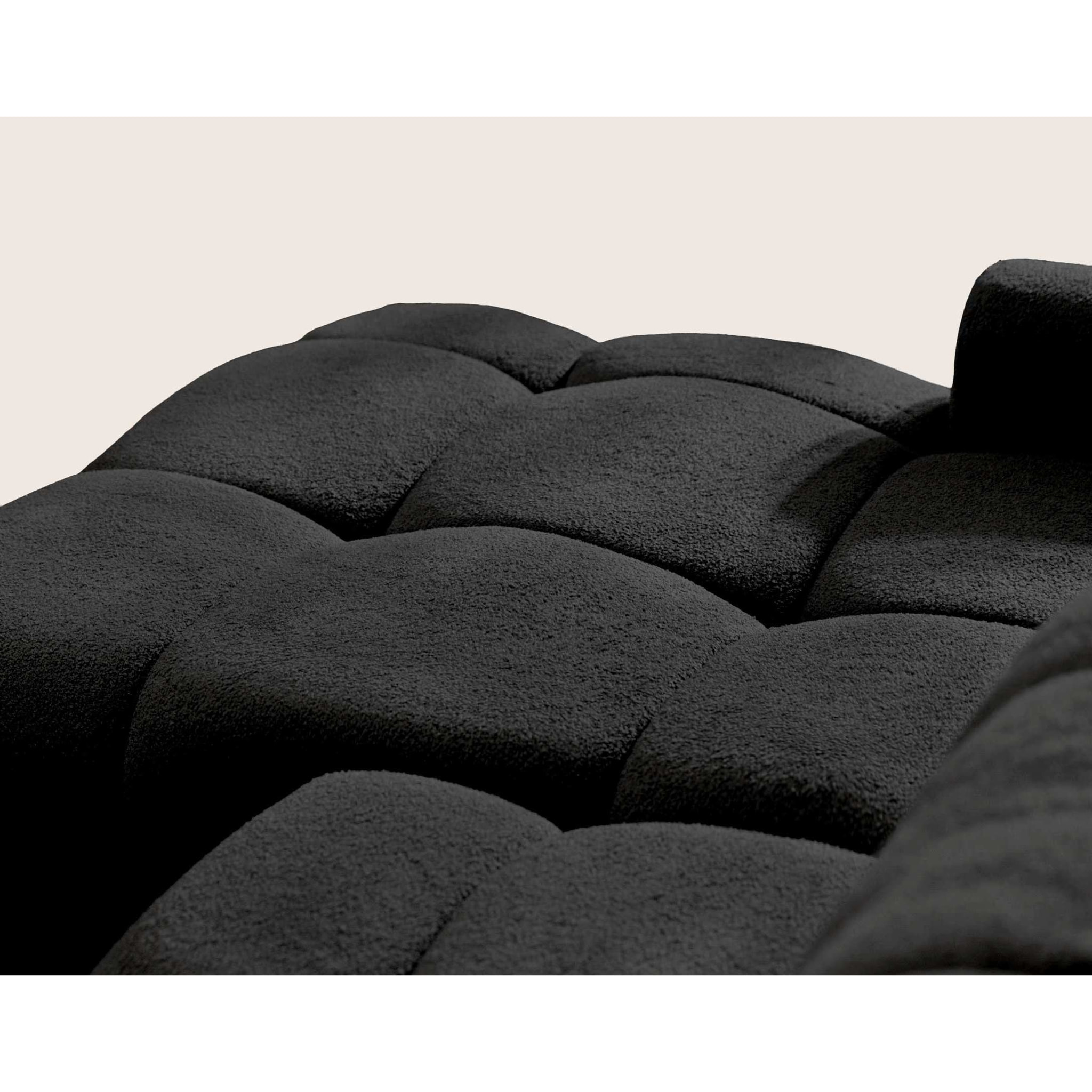 Yulin - Canapé d'angle ouvert gauche 4 places convertible avec coffre en tissu bouclette - Noir