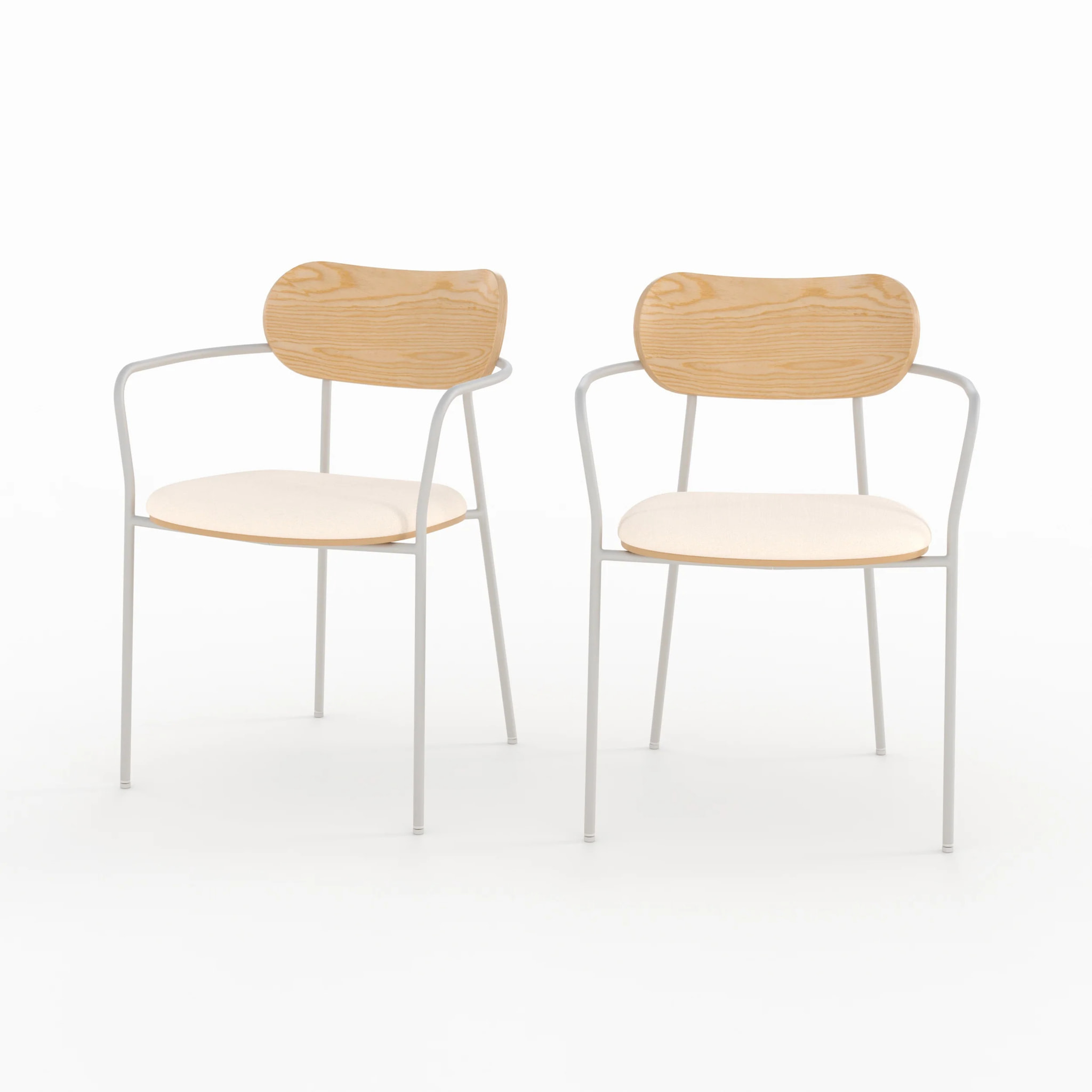 Lot de 2 chaises en tissu beige et placage en bois clair - Marine