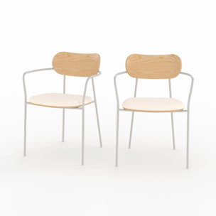 Lot de 2 chaises en tissu beige et placage en bois clair - Marine